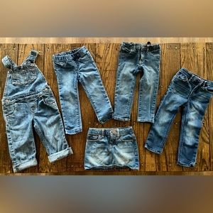 Girls size 2T denim lot: jeans, skirt, overalls